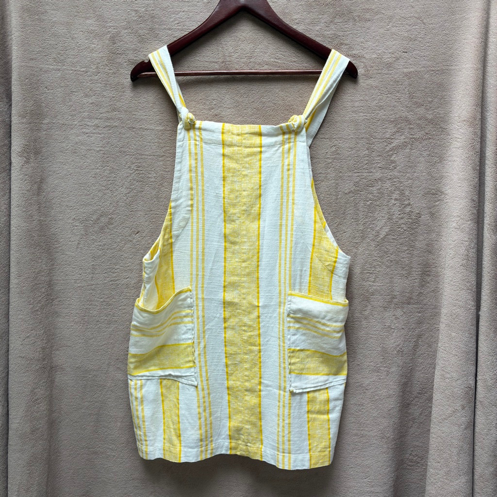 Women's Mango White Yellow Striped Overall Dress Woman’s Large 100% Cotton